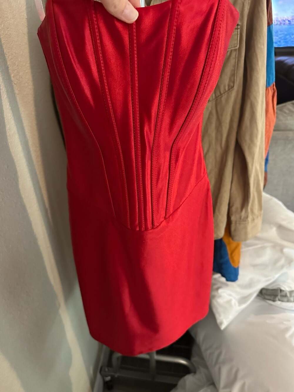 Sophia Thomas Red Satin Corset Mini Dress Size 2